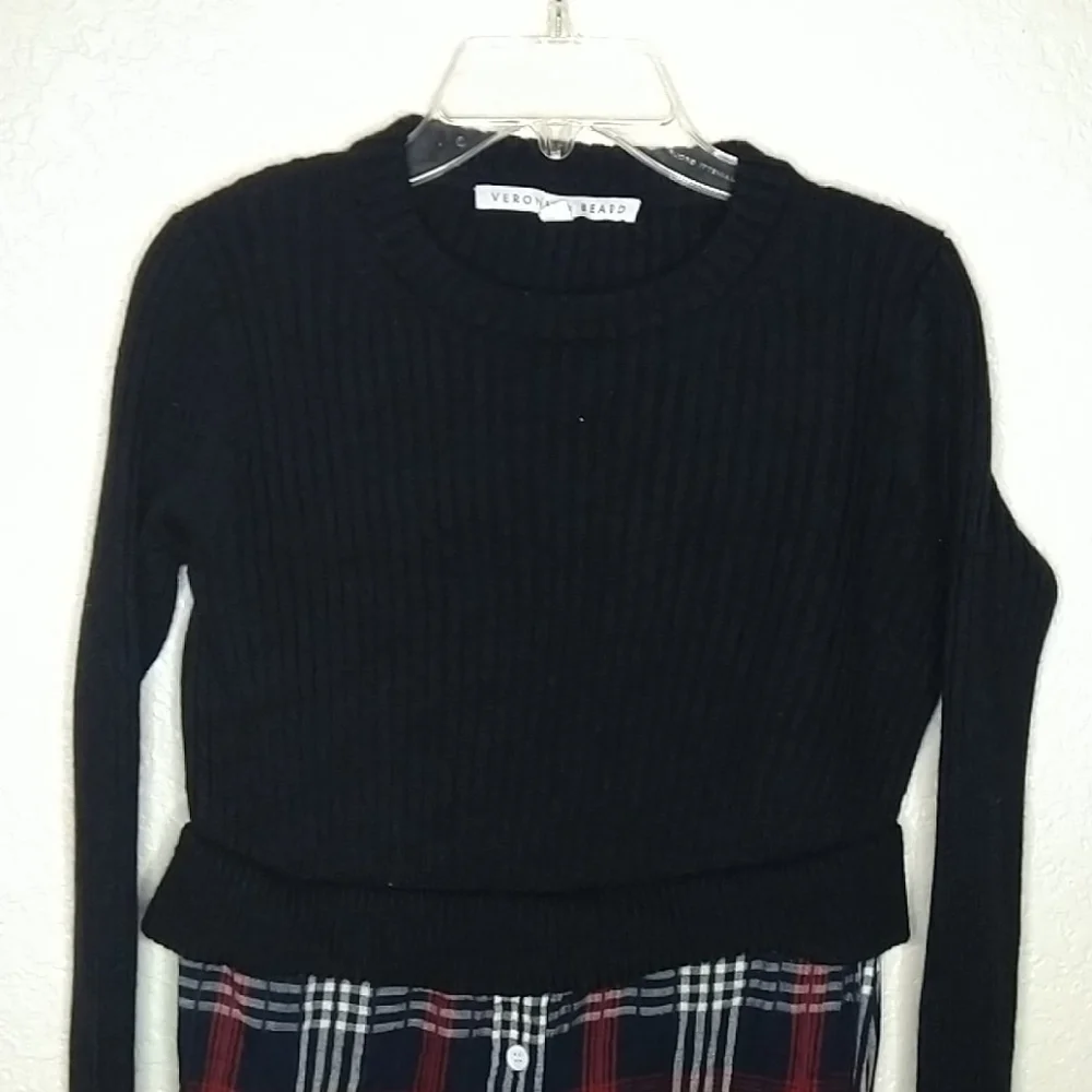 Veronica Beard Garrett layered sweater plaid long sleeve sz S